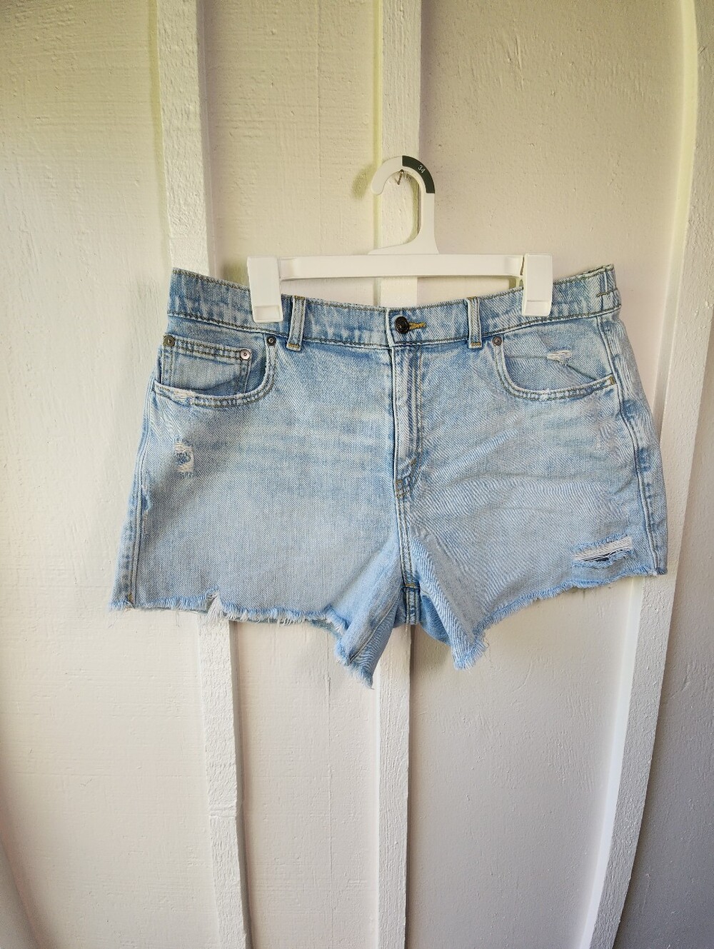 Aerie Daydream Denim Short Pull On Shorts Light Blue Denim Cutoff Size Large